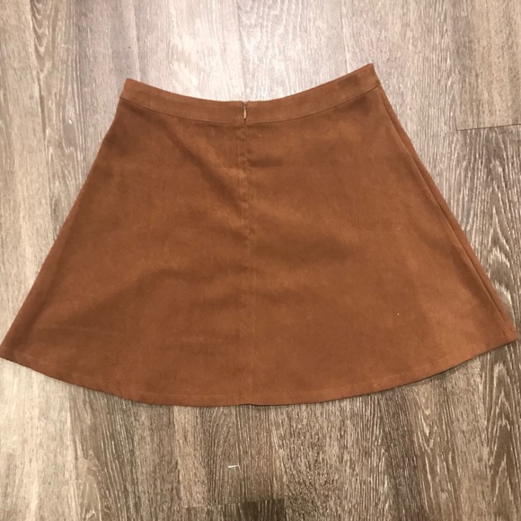 Brown High Waisted Faux Suede Skirt - Picture 3 of 5